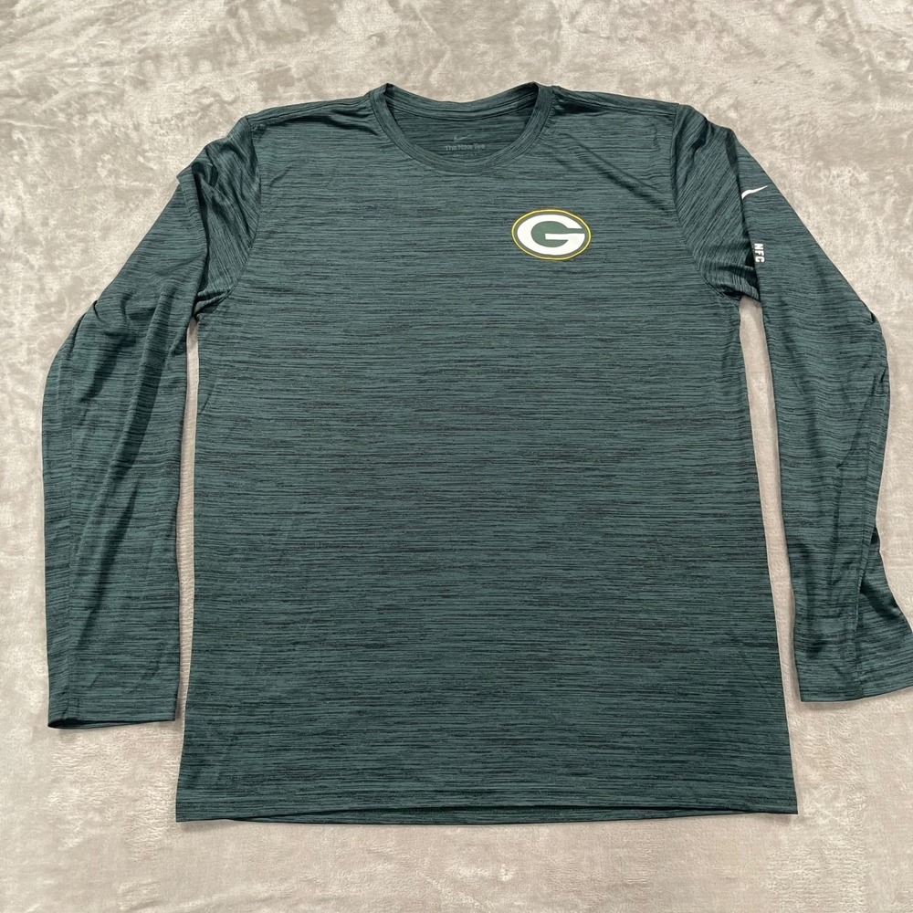Nike Green Bay Packers Shirt Mens Large Green Long Sleeve Dry Fit Football